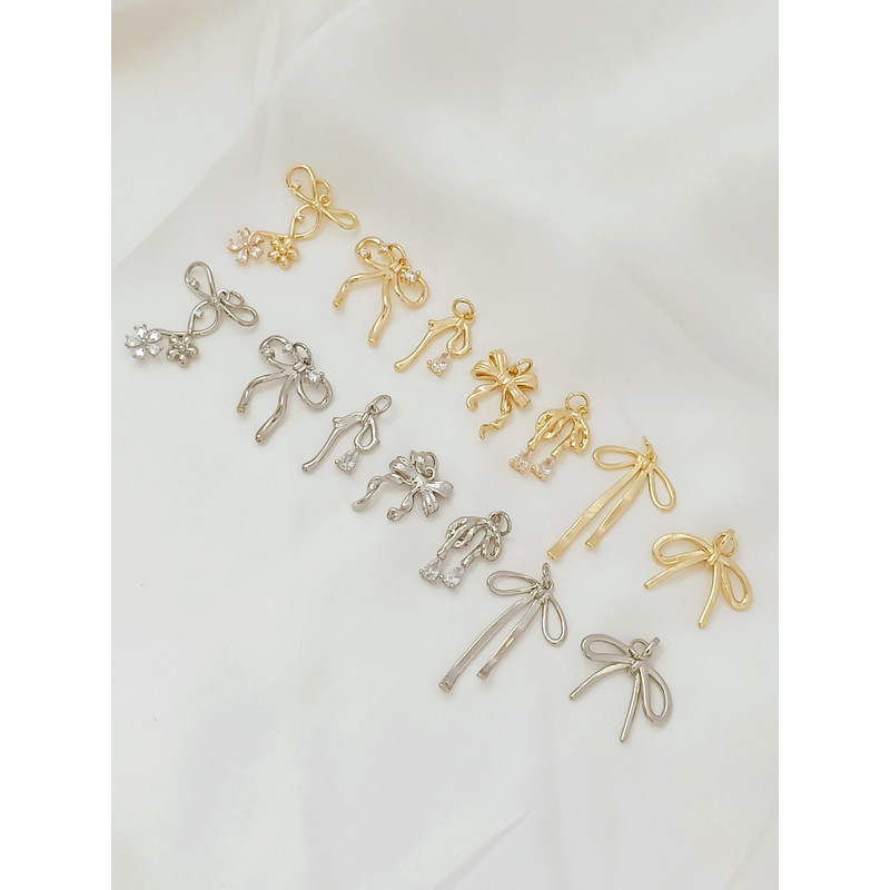 จี้ Strong สีการเก็บรักษา 14K ทองแดง Clad ทองน่ารัก Streamer ยาวโบว์จี้ diy หูเครื่องประดับสร้อยคอจี้อุปกรณ์เสริมวัสดุ