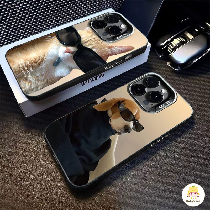 แว่นตากันแดดน่ารักแมวและสุนัขน่ารักลูกแมวชุบโลหะปลอกเลนส์ iPhone 11 12 15 14 13 Pro Max X XS XR MAX 6 8 7 Plus SE 2020