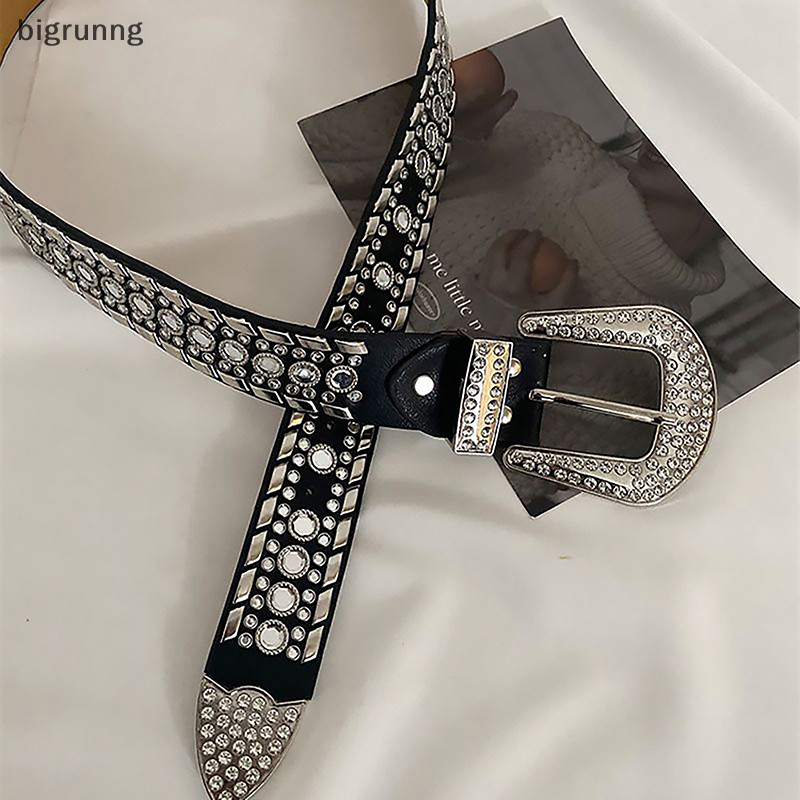 Bigrunng แฟชั่น Punk Y2K Rhinestones เข็มขัดผู้หญิงหัวเข็มขัดโลหะแฟชั่นเข็มขัดกางเกงยีนส์กางเกงตกแต่งสาวเผ็ดเข็มขัด SG