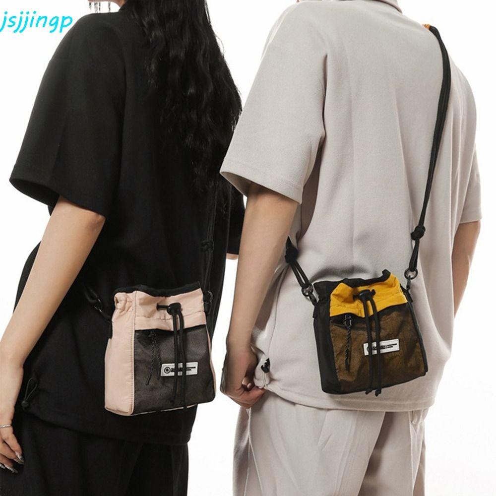 Jsjjingp Drawstring Crossbody Bag, Nylon Pleated Men Messenger Bag, Portable Square Korean Style Lightweight Mini HandBag Kids