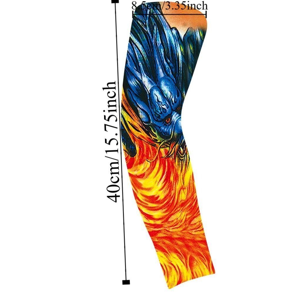 Quillan แขนดอกไม้ Tattoo Sleeve, แขนดอกไม้รูปแบบ Elastic Men ครีมกันแดด, แขนอุ่น Breathable แขนยาวครีมกันแดด Sun Protection Cover กลางแจ้ง - รูปที่ 3
