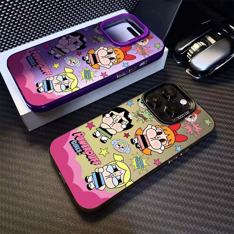 แฟชั่นส่วนบุคคล Powerpuff Girls เคสโทรศัพท์สําหรับ IPhone 15 14 13 12 11 Pro Max X/XS Max XR 7/8 Plus Se2020 ซิลิโคน TPU กันกระแทก Frosting เคสโทรศัพท์