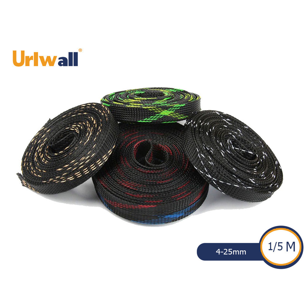 Urlwall 1/5M 4-25 มม.ปลอกสายเคเบิลแน่น PET ขยายถักแขนสายไฟฉนวนป้องกัน Sheath
