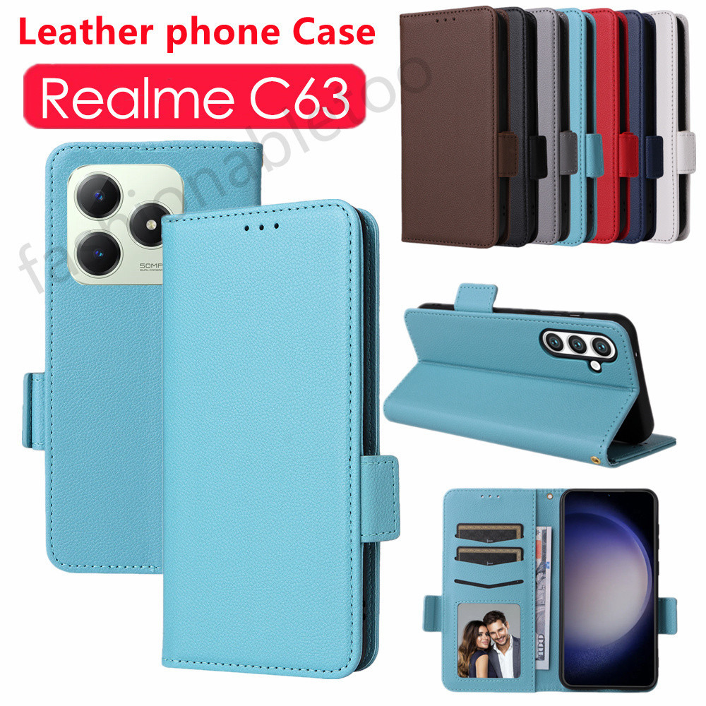Flip หนังสําหรับ Realme C63 C65s C67 C51 C53 C55 C61 Nfc Note50 C 63 C 65 C 67 C 51 RealmeC63 RealmeC65 RealmeC67 RealmeC51 วงเล็บแม่เหล็กปลอกกันกระแทกฝาหลัง