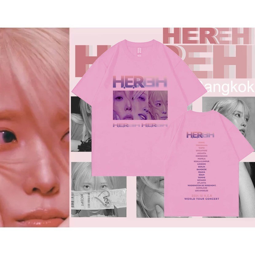 2024 【Fashion】fashion เสื้อยืดผ้าฝ้าย  แขนสั้นใหม่ IU WORLD TOUR iu kpop Concert 2024 แขนสั้นพิมพ์ ผ