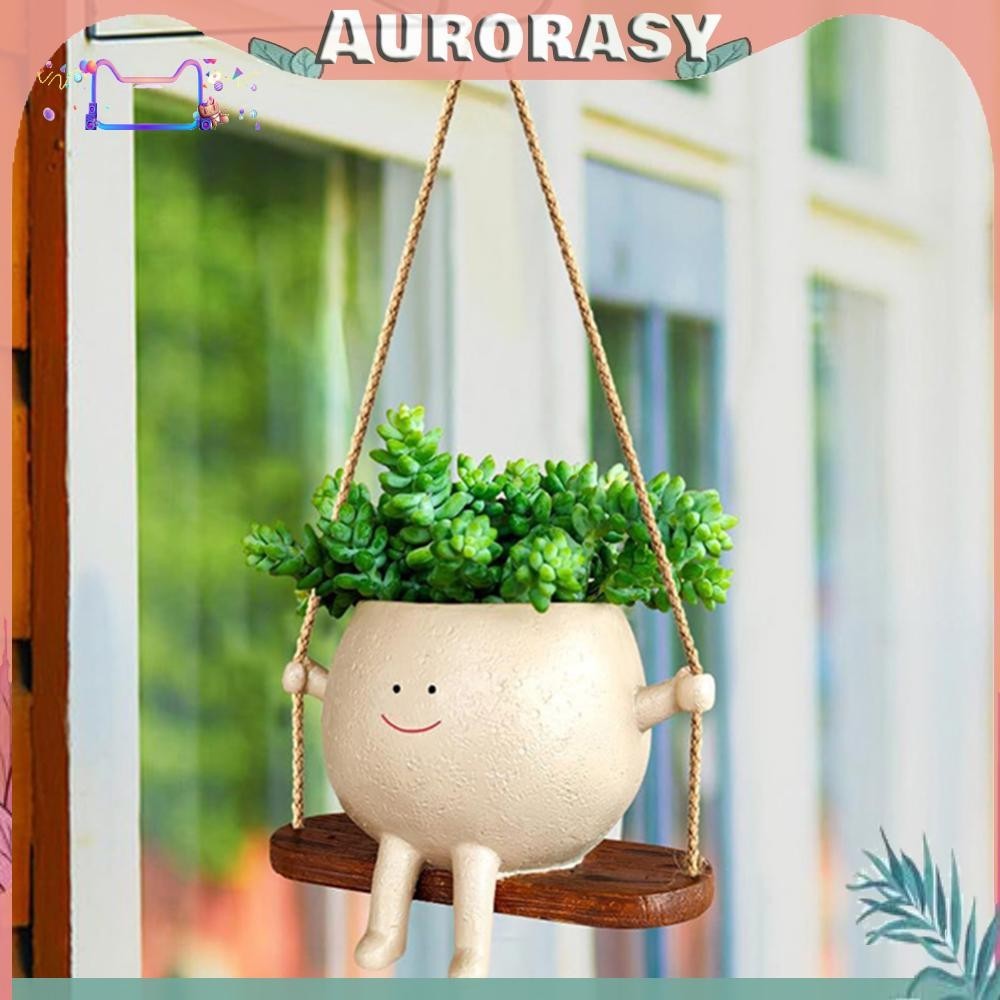 [AS ] Swing Face Planter Creative Wall Hanging Head Planter สําหรับ String of Pearls Plant