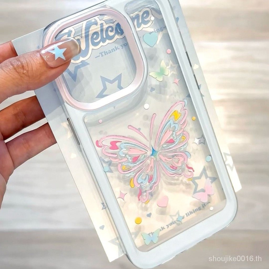 ผีเสื้อสีฟ้า Apple 15/14PROMAX เคสโทรศัพท์ 13Pro โปร่งใส 11/12 กันกระแทก XS/XR นุ่ม 78p อินเทรนด์ x 