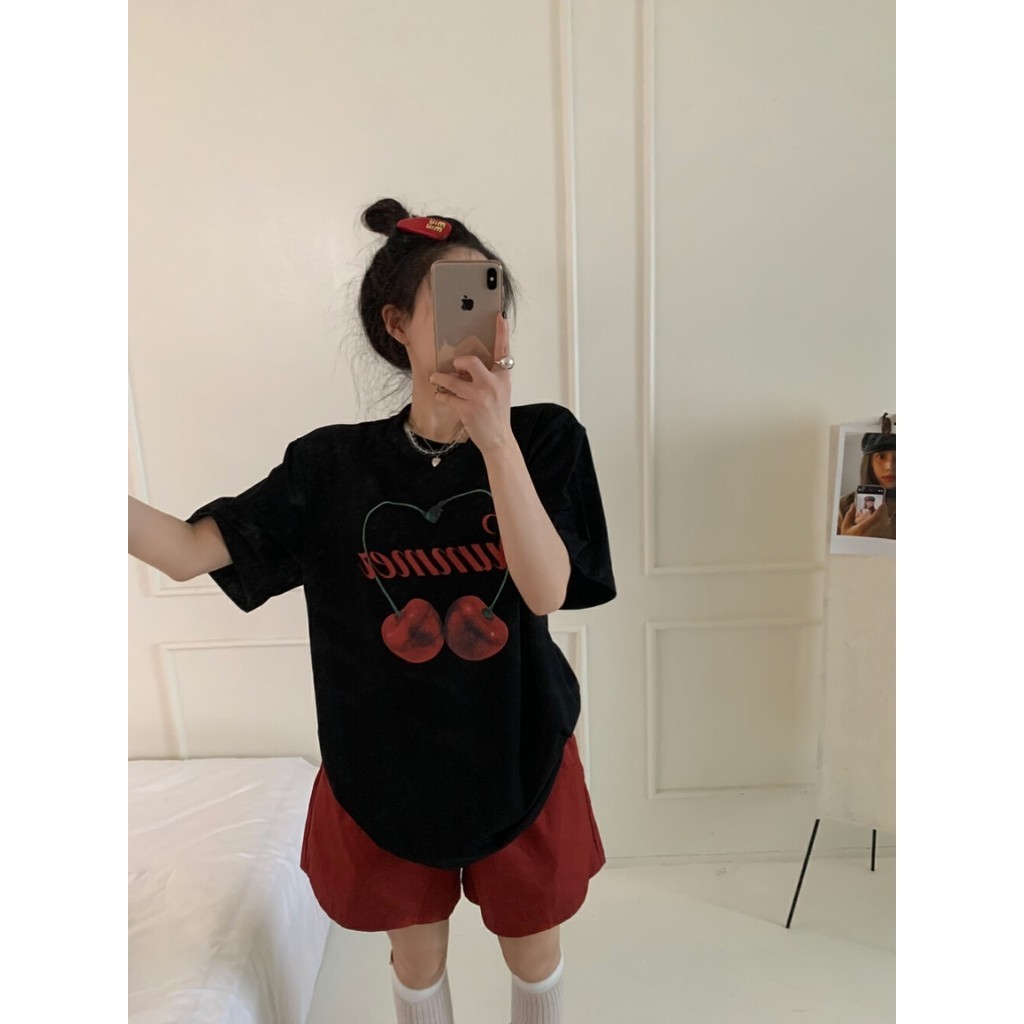 (จัดส่งตลอด 24 ชั่วโมง）OOOK Officialtop741 Animal / Cherry / Bow /Typo Series Tee Oversized Tee by Stylist