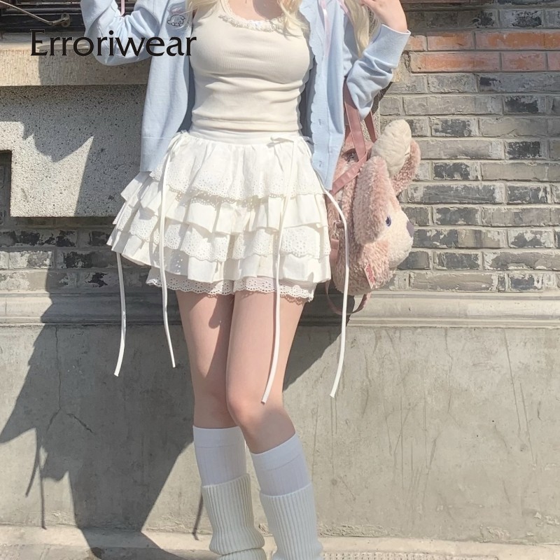 Erroriwear กระโปรงผู ้ หญิง 2024 แฟชั ่ นสีทึบเอวสูง Causal Slim Fit กระโปรงจีบ