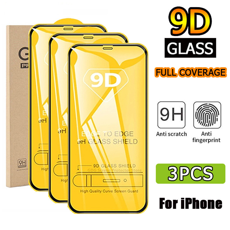9D ฟิล์มกระจก For iphone 11 15 Pro Max กระจกกันรอย เต็มจอ สำหรับ For iPhone 6 8 7 Plus 13 12 14 Pro Max XR XS Max Film