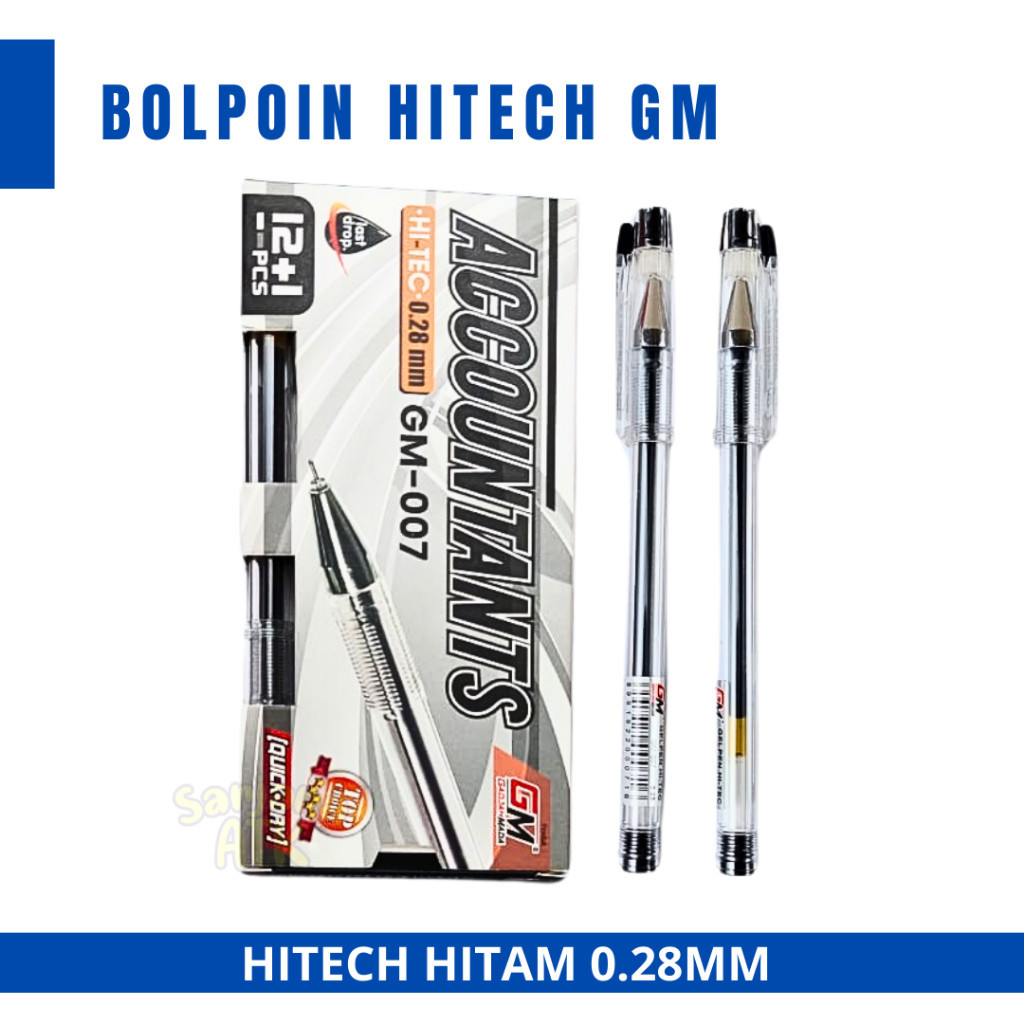 (12 ชิ้น) ปากกาลูกลื่น Hitech Gadjah Mada 0.28 มม. สีดํา