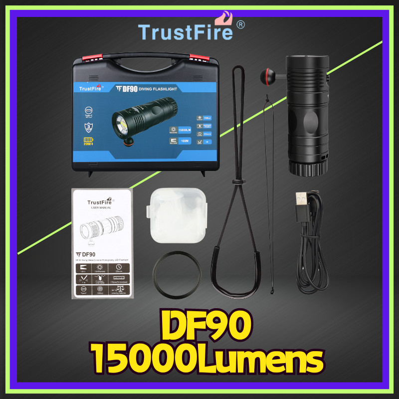 Trustfire DF90 ไฟฉายดําน้ํา 15000 Lumens สําหรับกลางแจ้ง