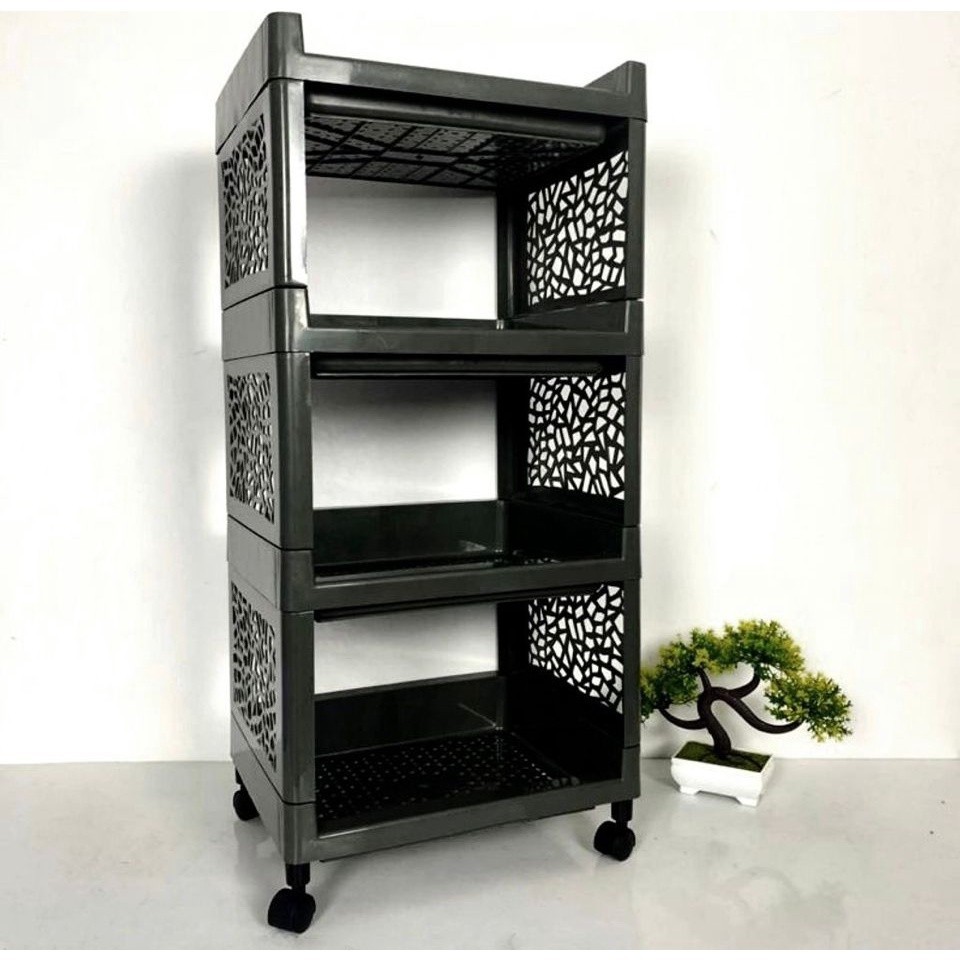 (JOY) 4-TIER BLACK MULTIFUNCTION RACK + ล้อ / 4-TIER MULTIPURPOSE YEYE RACK