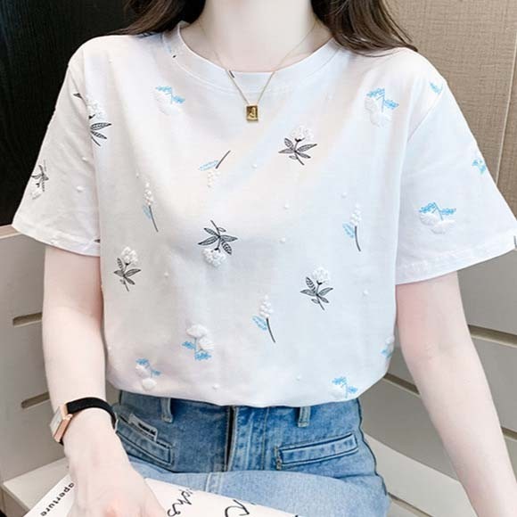 เสื้อแฟชั่นผู้หญิง เสื้อแขนสั้น พิมพ์ลายนูน มีให้เลือกหลายแบบ *พร้อมส่งจากไทย* - 3