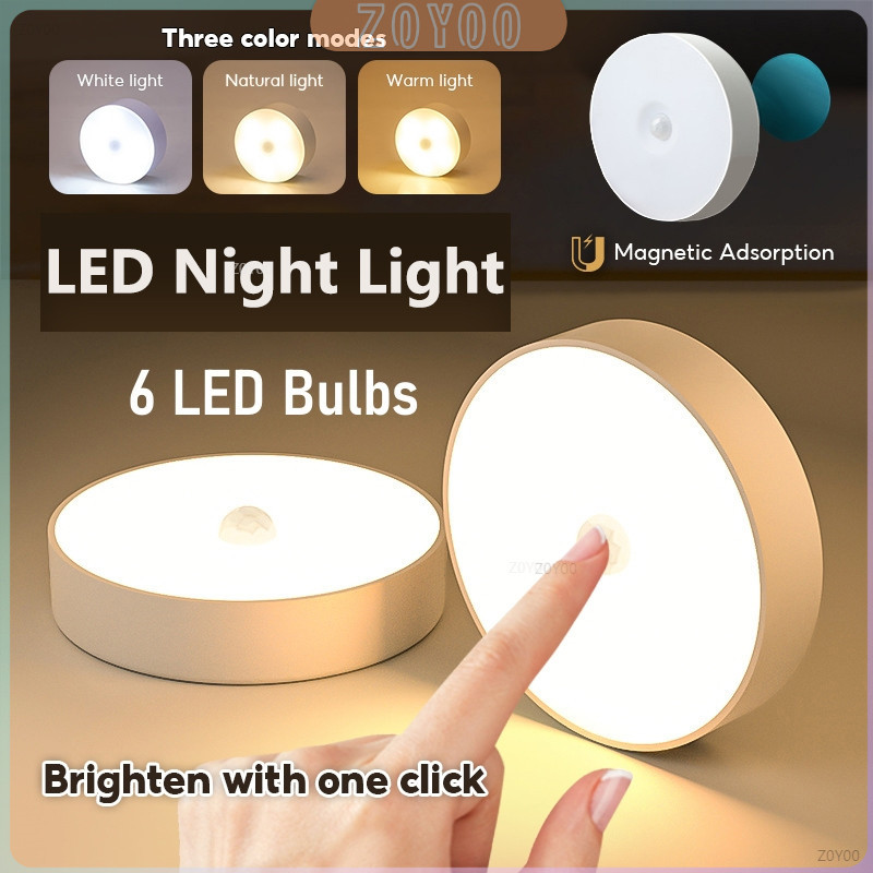 ZY โคมไฟหัวเตียง  0.6 W LED โคมไฟ ยึดผนังด้วยแม่เหล็ก ชาร์จ LED Button Night Light