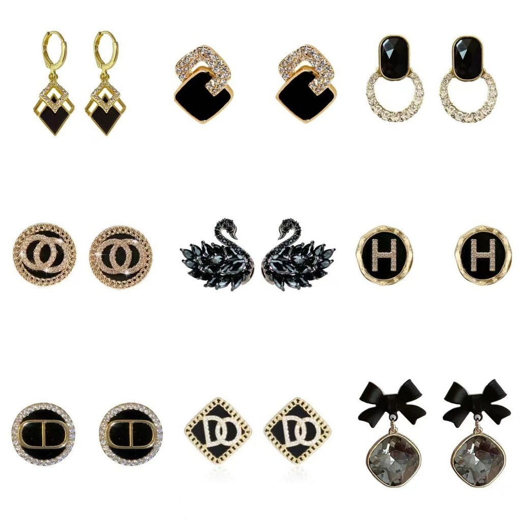 ต่างหูเกาหลี ส925 เงินเข็มสีดําต่างหูประณีตสําหรับผู้หญิง