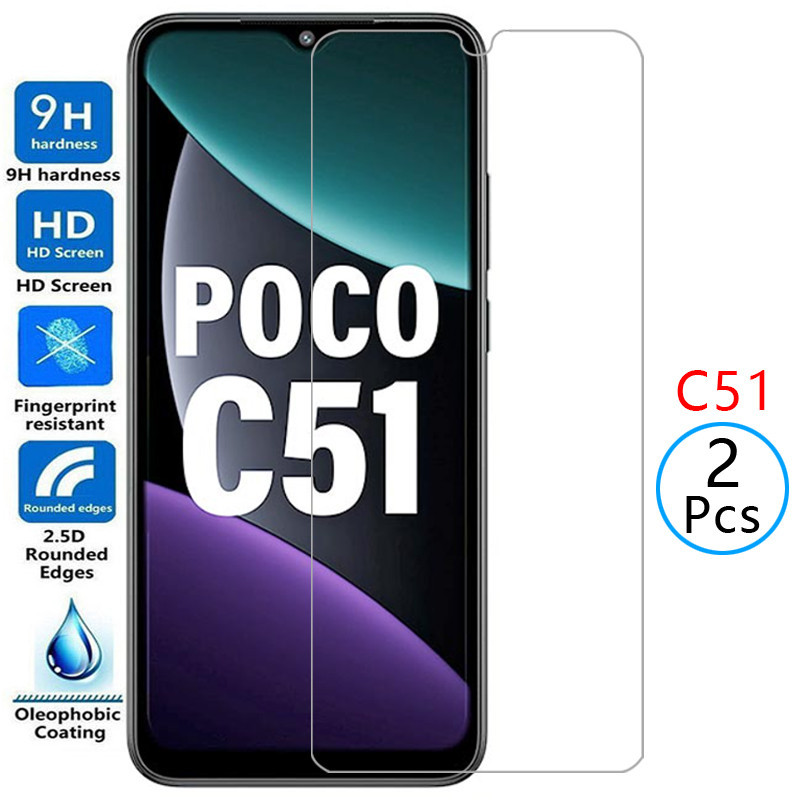 กระจกนิรภัยสําหรับ xiaomi poco c51 กระจกนิรภัยป้องกันหน้าจอบน pococ51 c 51 51c ฟิล์ม xiomi xiami xao