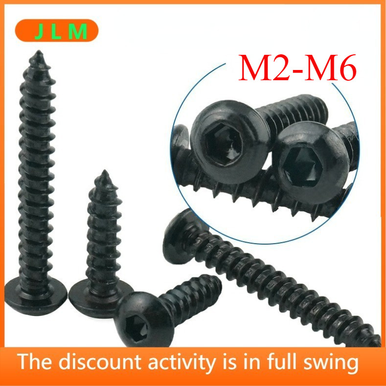 ((JLML) เกรด 8.8 ซ็อกเก็ตหกเหลี่ยมสีดําสกรูแตะตัวเอง M2-M6 สกรูเฟอร์นิเจอร์สลักเกลียวสกรู
