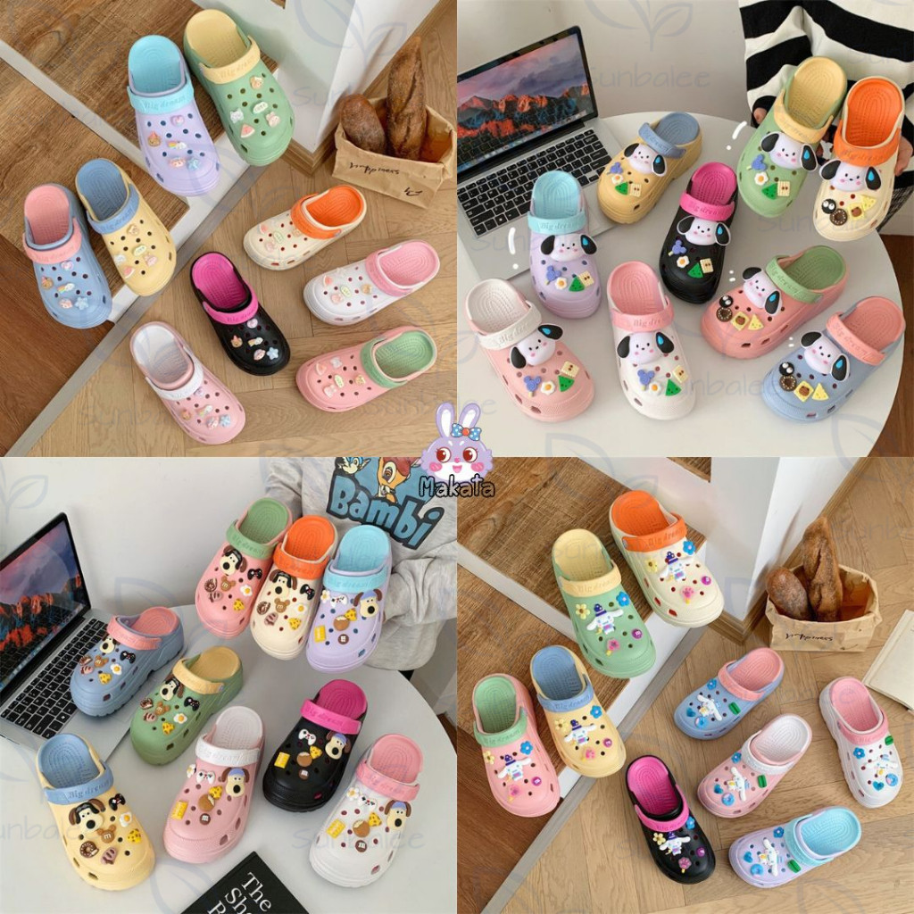 PASTAL รองเท้าหัวโต ตัวติดหลายแบบ สีพาสเทล ทูโทน แบบสวม สายรัดส้นเท้า วัสดุยาง EVA