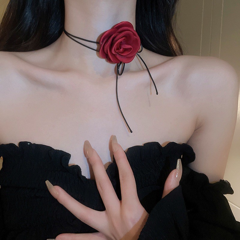 Super Fairy Sweet Camellia สร้อยคอผู้หญิง Rose Choker Clavicle Chain อุปกรณ์เสริม - รูปที่ 7