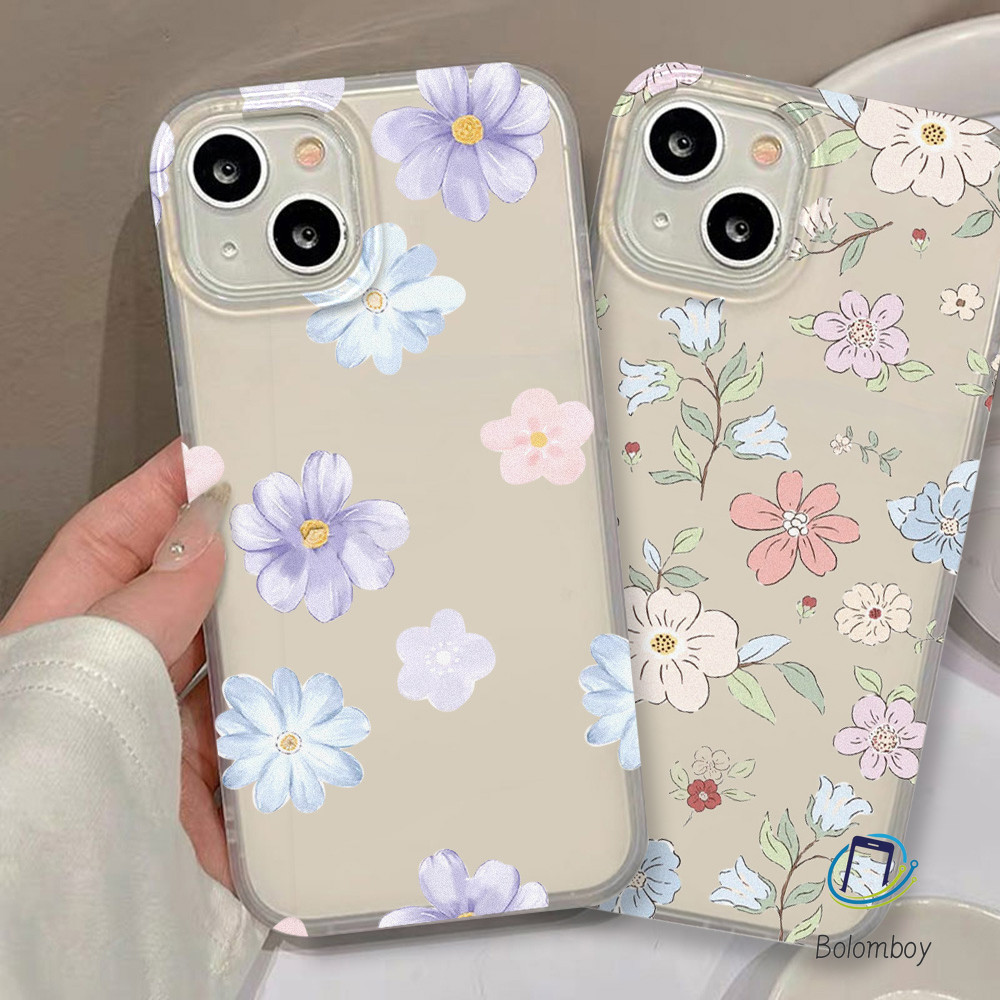 เคส for iPhone 11 สวยงาม 12 13 14 16 pro max 15 plus แฟชั่น มีสีสันลายดอกไม้ มีน้ำค้างแข็งโปร่งใส TPU กันกระแทก อ่อนนุ่ม