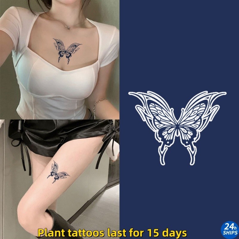 วิงแสงลายผีเสื้อสักสาวเซ็กซี่ขาพืชสักสติกเกอร์รอยสักกันน้ํายาวนาน15วันสักปลอมชั่วคราว