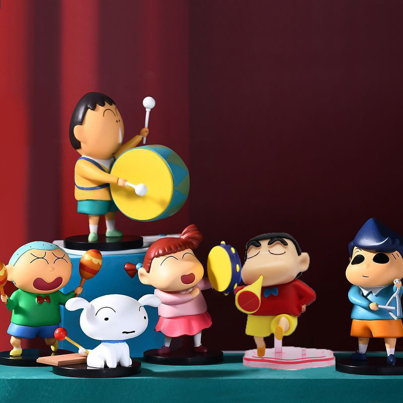 ใหม่ 6 ชิ้น/เซ็ต Crayon Shin-Chan ตุ๊กตาเครื่องดนตรี Happy Hour Series เครื่องประดับเค้กตัวเลขเครื่องประดับรถของเล่นเด็ก