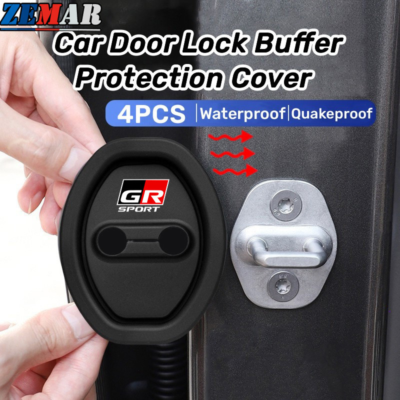 4 ชิ้น Toyota GR กีฬาซิลิโคนรถประตูล็อคฝาครอบป้องกันประตูล็อคโช้คอัพเงียบอุปกรณ์เสริมสําหรับ Toyota Prius Fortuner Corolla Cross CHR Camry Wish Vios Veloz Estima Sienta Yaris Ativ Altis Hilux Revo Sienta bZ4X Hiace