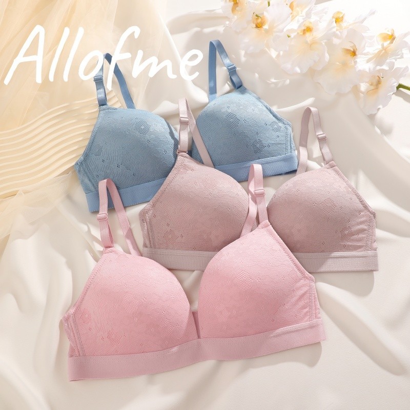Allofme ชุดชั้นในลูกไม้เซ็กซี่สําหรับผู้หญิงไร้สาย Push up Bras สีทึบชุดชั้นในขนาดบวก
