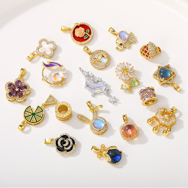 18k Gold-Covered สี Retention Micro-Inlaid Zircon จี้ Clavicle Chain จี้ Handmade diy สร้อยข้อมือสร้อยคอเครื่องประดับวัสดุจี้