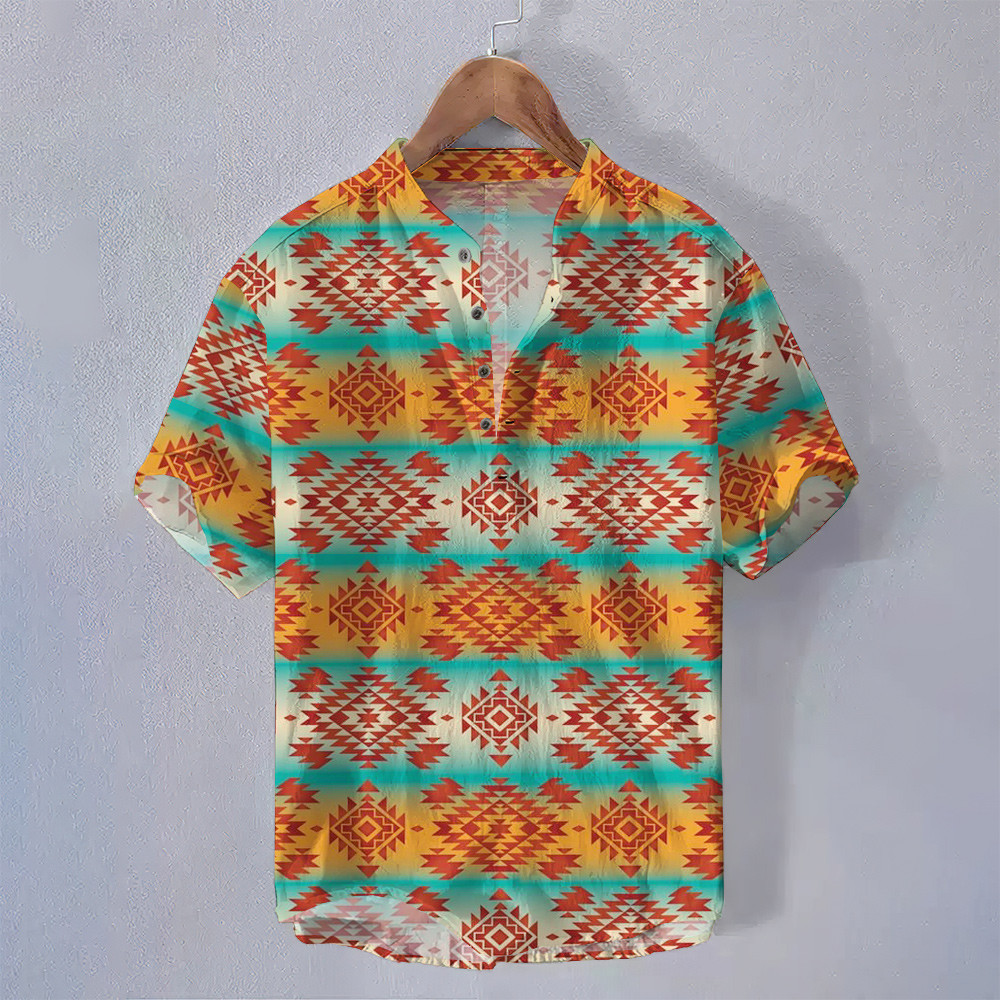 ฤดูร้อนสไตล์ชาติพันธุ์ชนเผ่าชายยืนขึ้นปกเสื้อแขนสั้นดอกไม้รูปแบบเรขาคณิตพิมพ์เสื้อผ้าย้อนยุคหลวมระบายอากาศขนาดใหญ่โบฮีเมียนเสื้อโปโลส