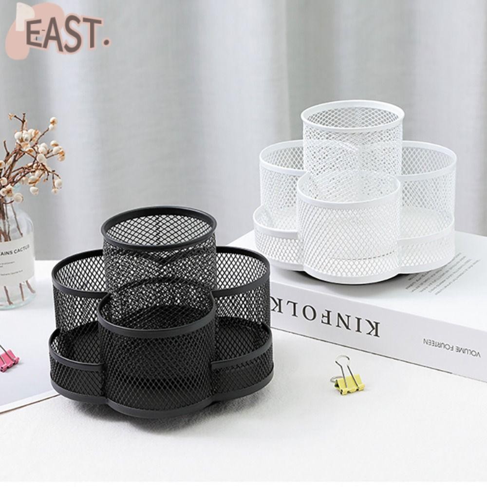 EASTS ที่ใส่ปากกา 7 ช่องหมุนได้ 360 องศา ตาข่ายโลหะ ที่เก็บเครื่องเขียน ออแกไนเซอร์โต๊ะทำงาน อุปกรณ์สำนักงาน โรงเรียน