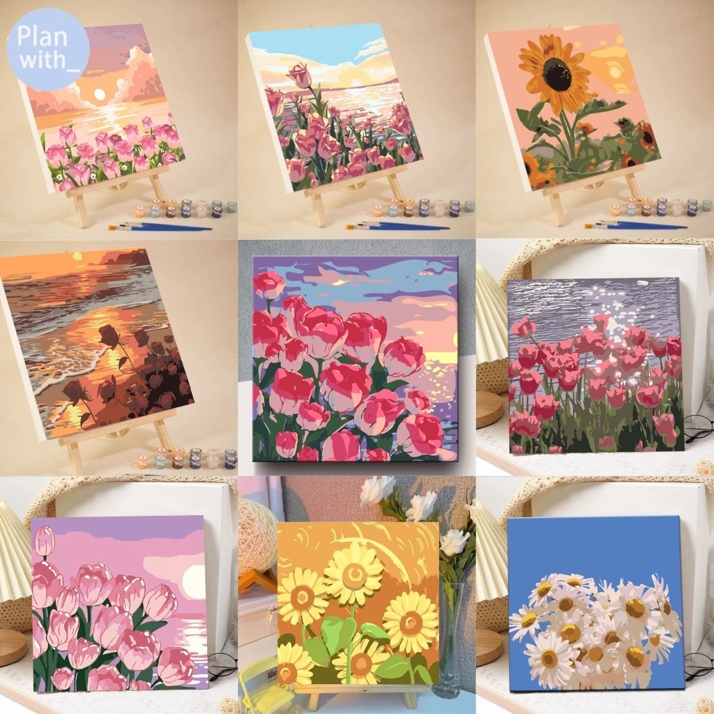 ระบายสีตามตัวเลข DiY ภาพวาดระบายสีตามตัวเลข ระบายสีตามเลข ภาพวาดสีน้ำมันดิจิตอลใส่กรอบ20X20ซม ของขวัญ DIYดภาพวาดตกแต่งผน