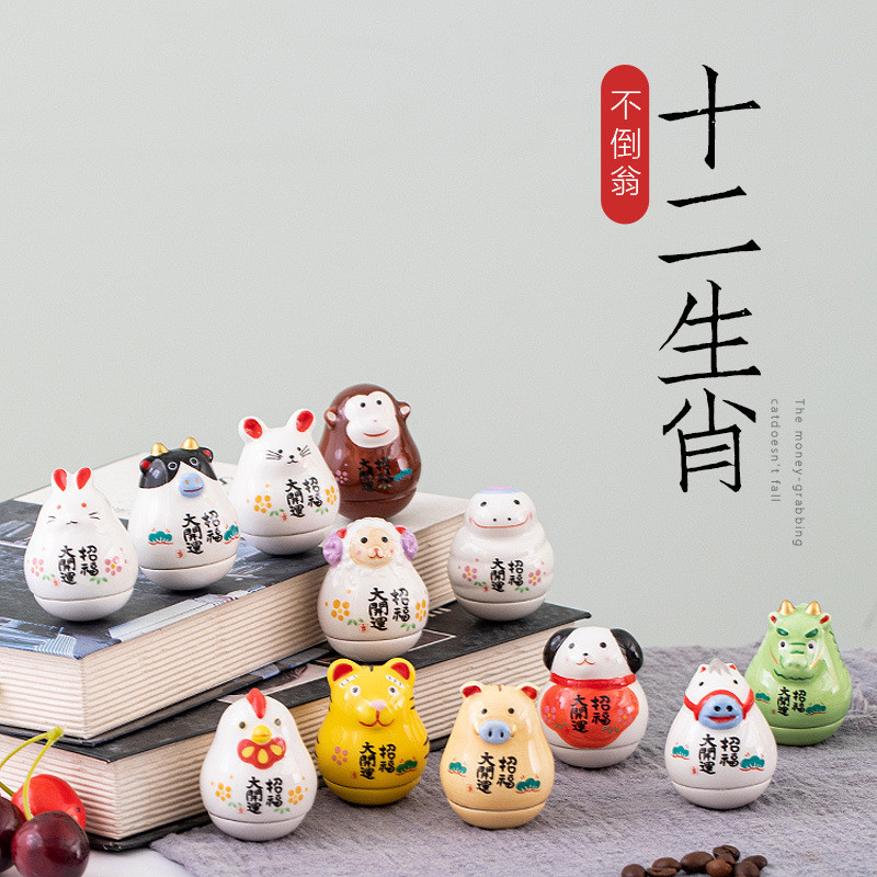Creative Cultural ZAKKA ของขวัญสร้างสรรค์ญี่ปุ่นเซรามิคแมวตกแต่งรถ Zodiac Lucky Cat Tumbler