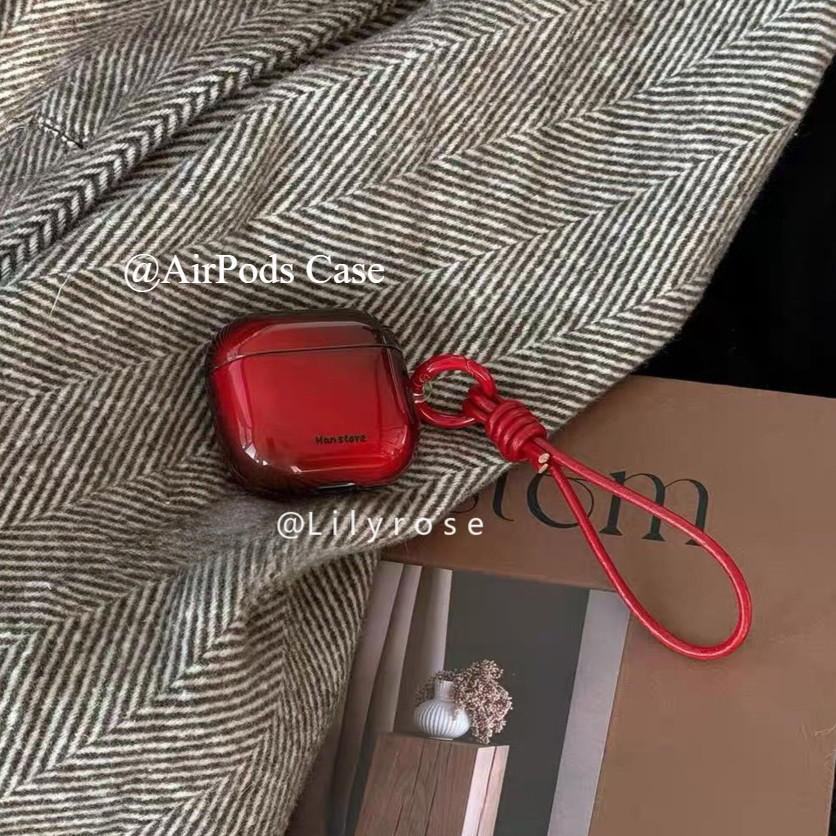 เคสหูฟังแบบใสสําหรับ AirPods 4[2024] AirPods Pro2 Pro 3 2 1 เคส Apple 4 Generation พร้อมสายรัดสีแดง