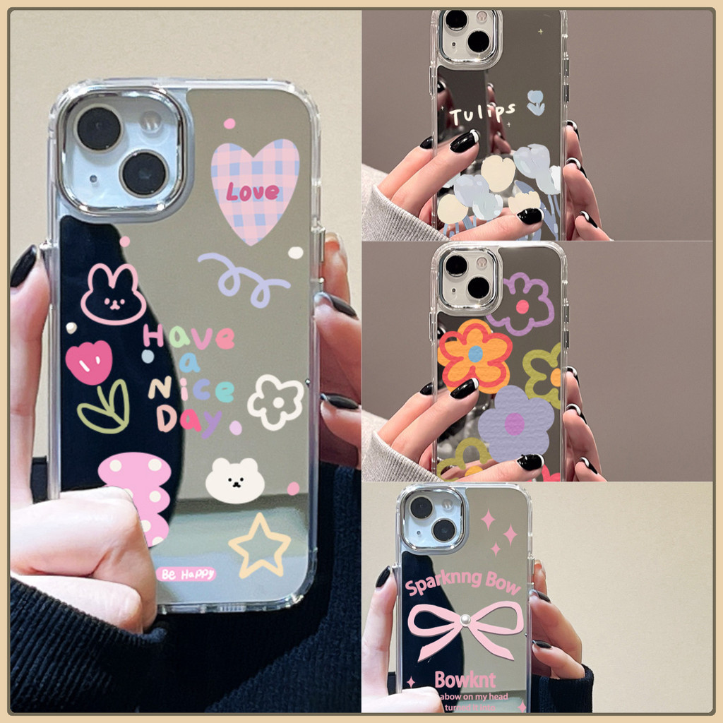 กระจกเงา case มีกระจก for iPhone 11 17 13 16 14 15 12 Pro Max 14 15 12 16 11 13 Pro เคสไอโฟน ลวดลายดอกไม้ต้นไม้