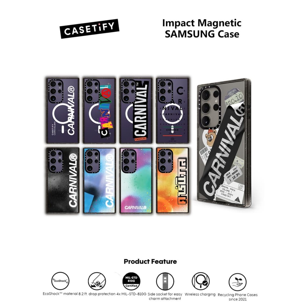 CASECASE X Carnival แม่เหล็กดูด Black Edge Clear Samsung Galaxy S22 S23 S24 S25 Ultra Plus Impact Hard อะคริลิคใสด้านหลัง