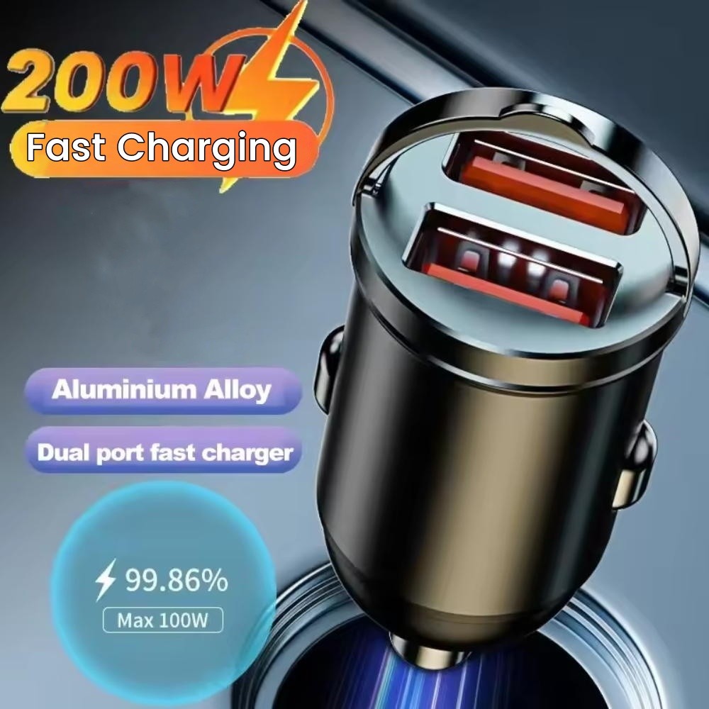200w Dual USB Car Charger ดึงแหวน Fast Charging รถอะแดปเตอร์ชาร์จโทรศัพท์สําหรับ Xiaomi Samsung Mini
