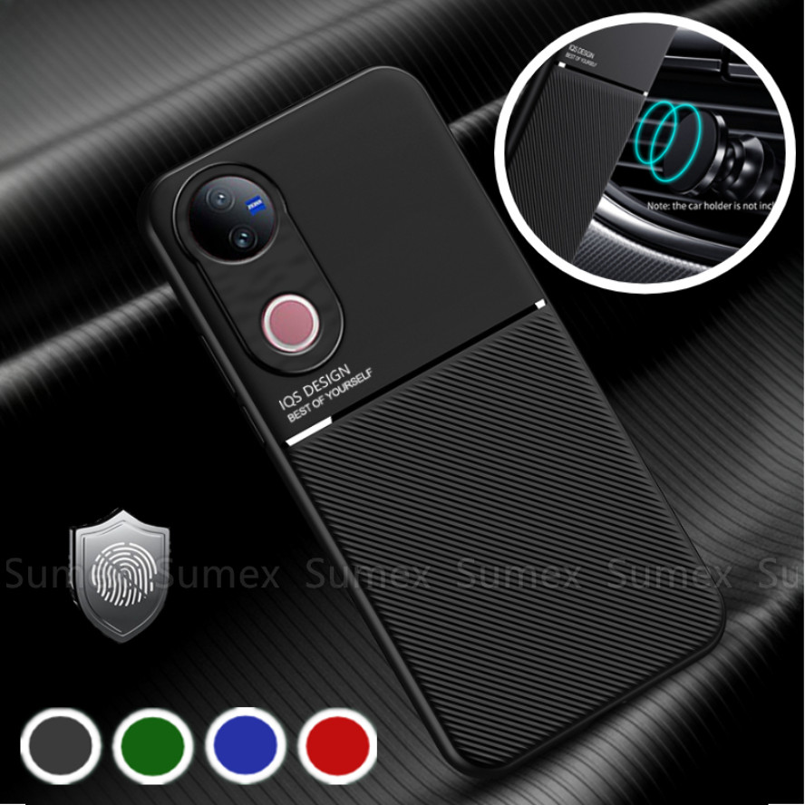 สําหรับ Vivo V50 5G V2427 2025 เคสโทรศัพท์ Matte หนัง Soft TPU ปลอกซิลิโคนกันกระแทกสีทึบรถผู้ถือแม่เ