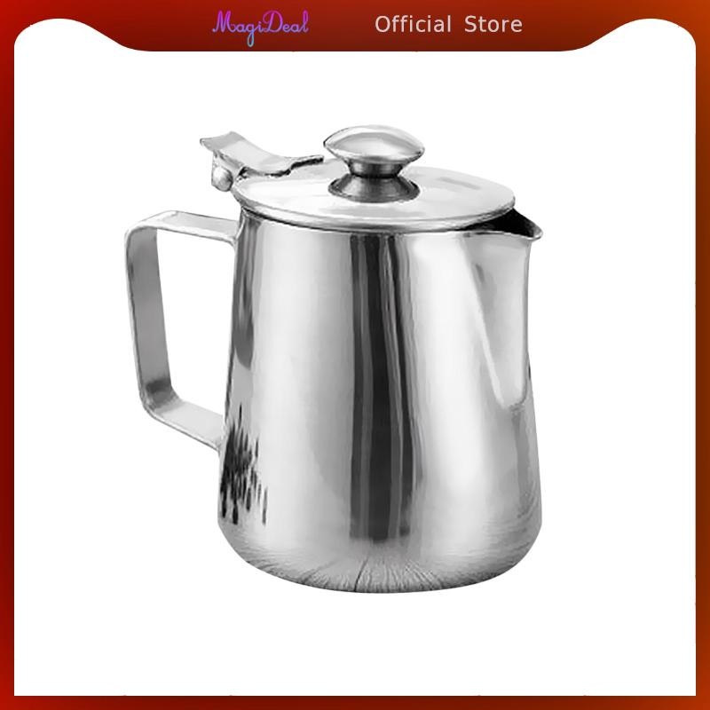 MagiDeal เหยือกกาแฟสแตนเลส เหยือกลาเต้นม Art Making พร้อมฝาปิด 350ml