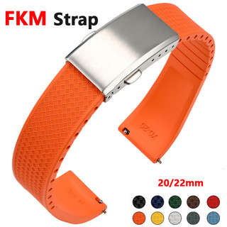 20 มม.22 มม.ใหม่ FKM สายรัด Universal Quick Release Fluoro ยางนาฬิกาสแตนเลสพับหัวเข็มขัดสร้อยข้อมืออุปกรณ์เสริม