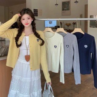 เสื้อสเวตเตอร์ถักสีเหลืองผู้หญิงสไตล์ใหม่คอกลมสไตล์ตะวันตกลด…