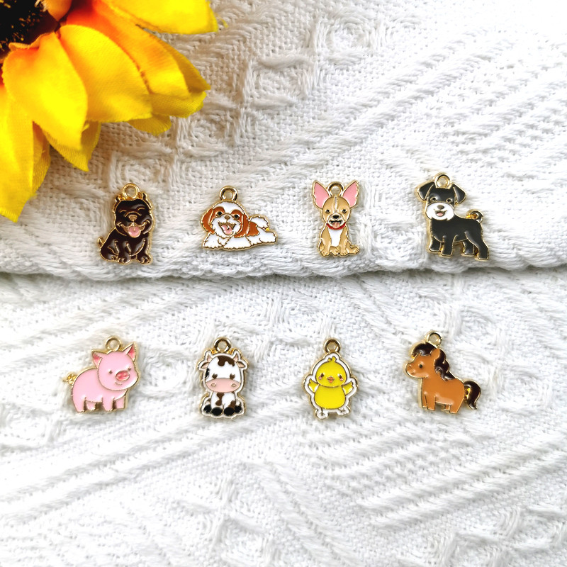 จี้สัตว์รูปทรงสัตว์ทำจากโลหะผสมเคลือบอีพ็อกซี่ DIY สำหรับสร้อยข้อมือและพวงกุญแจ (หมา, หมู, วัว, ม้า, ไก่)