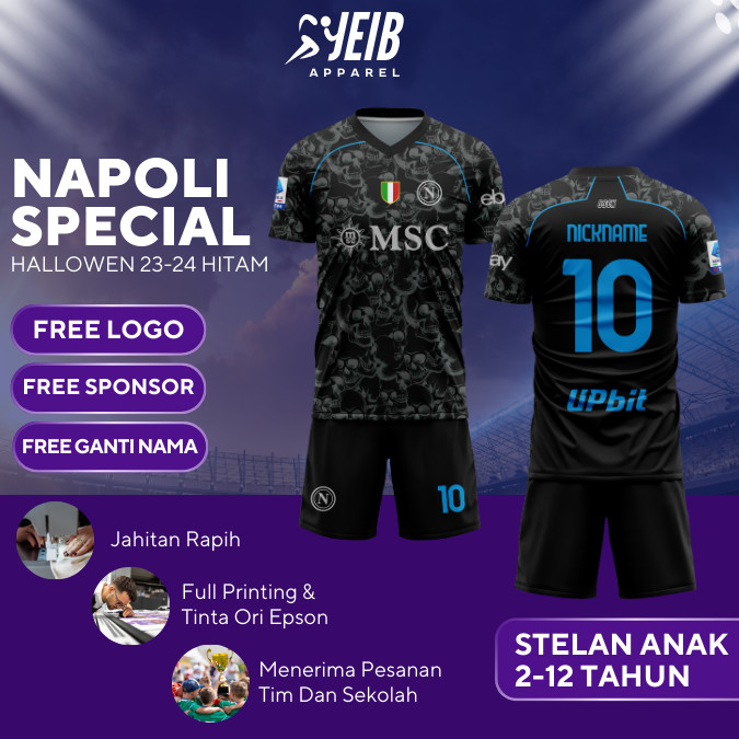 NAPOLI SPECIAL HALLOWEN 2023-2024 SERIES A FULL PRINTING CUSTOM NAME FOOTBALL JERSEY