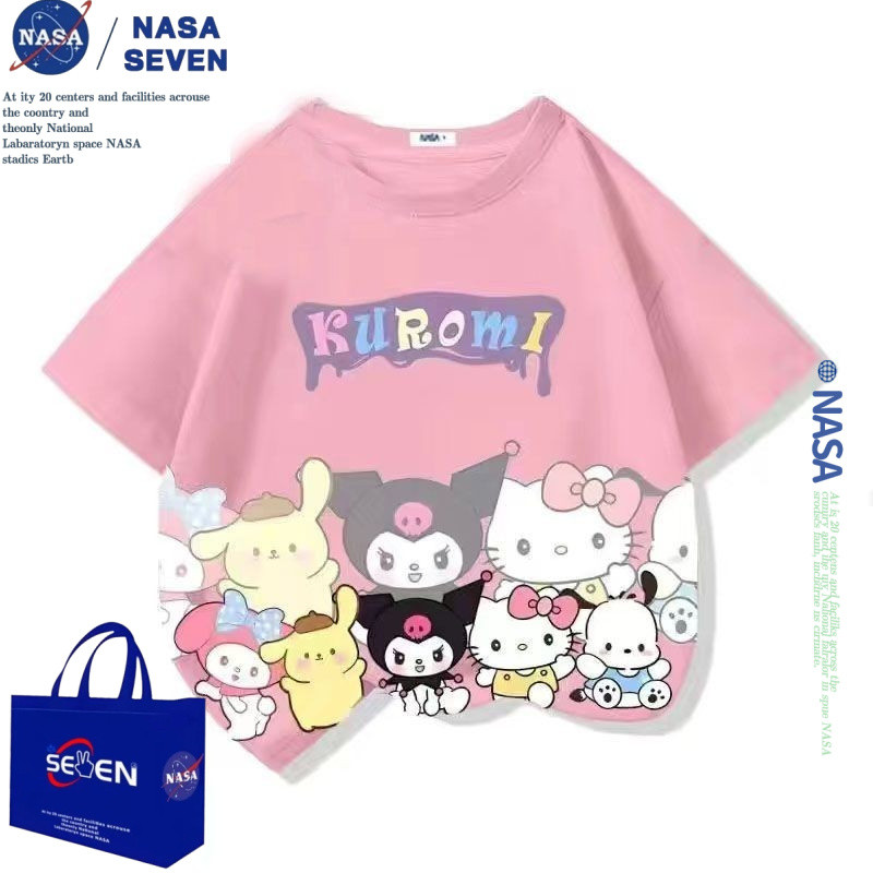 เสื้อแขนสั้นสำหรับเด็กผู้หญิง Kuromi 35% ฝ้าย