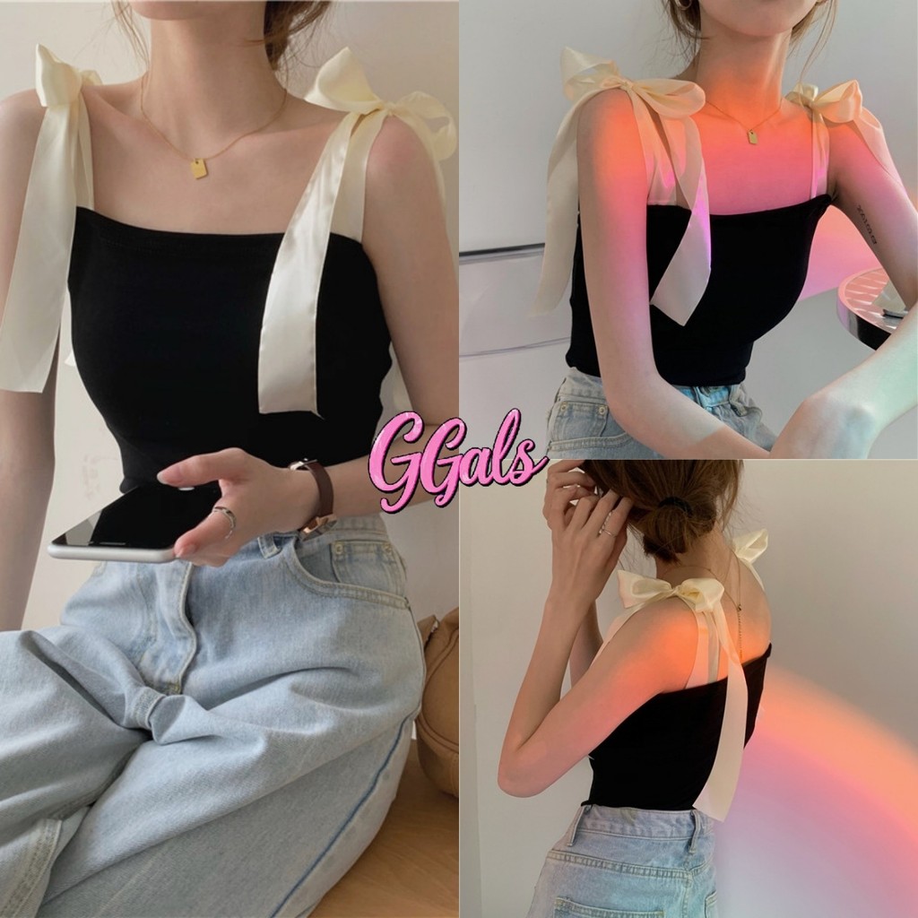 🌸GGals🌸เสื้อแขนกุด สายผูกเป็นโบว์น่ารัก ผ้านิ่ม เข้ารูป เสื้อกล้ามผู้หญิง สไตล์เกาหลี แฟชั่นฤดูร้อน#98038