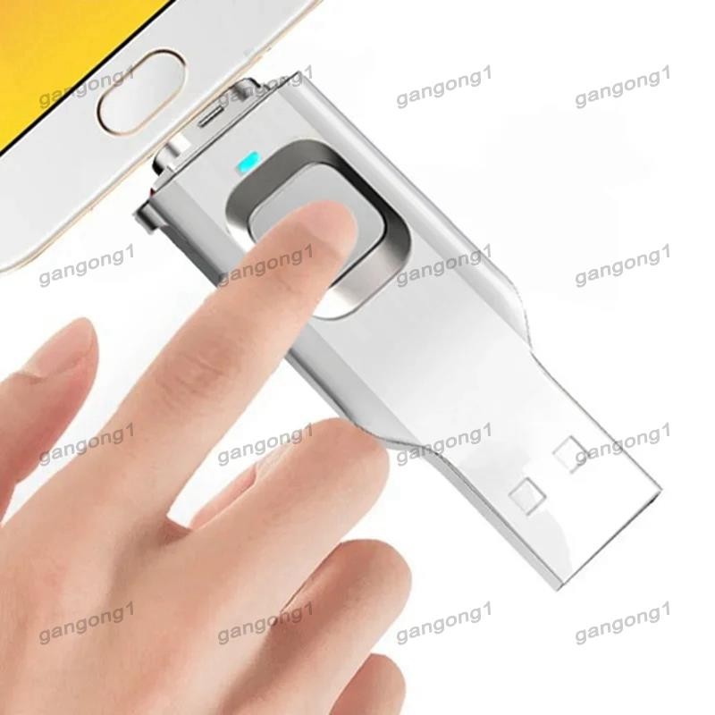 [gangong1]Fingerprint แฟลชไดรฟ์โลหะ OTG Pendrive USB3.0 ประเภท C สําหรับแล็ปท็อปโทรศัพท์ล็อค Thumbdrive Jump USB Disk