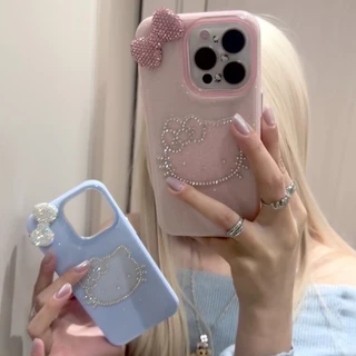 ใช้งานร่วมกับสําหรับ for iPhone 17 12 13 14 15 16 Plus Pro Max 16E Xs Max Xs X 7 8 Plus 3D หรูหราเพชรโบว์ Kitty Cat นุ่มฝาครอบโทรศัพท์ป้องกัน