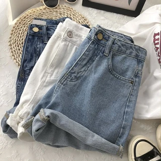 ส่งไวจากไทย TAYCEN S-6XL (25-39) ผู้หญิงเกาหลีกางเกงยีนส์ขาสั้น เอวสูงเรียบๆกางเกงขาสั้น