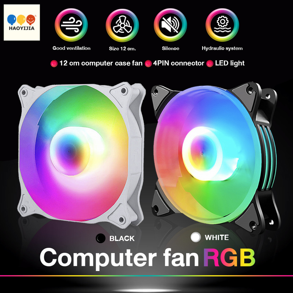 พัดลม RGB Dual Ring LED พัดลมพีซีขนาด 12 ซม. พัดลมระบายความร้อนพีซี พัดลม RGB สายรุ้ง สําหรับคอมพิวเ